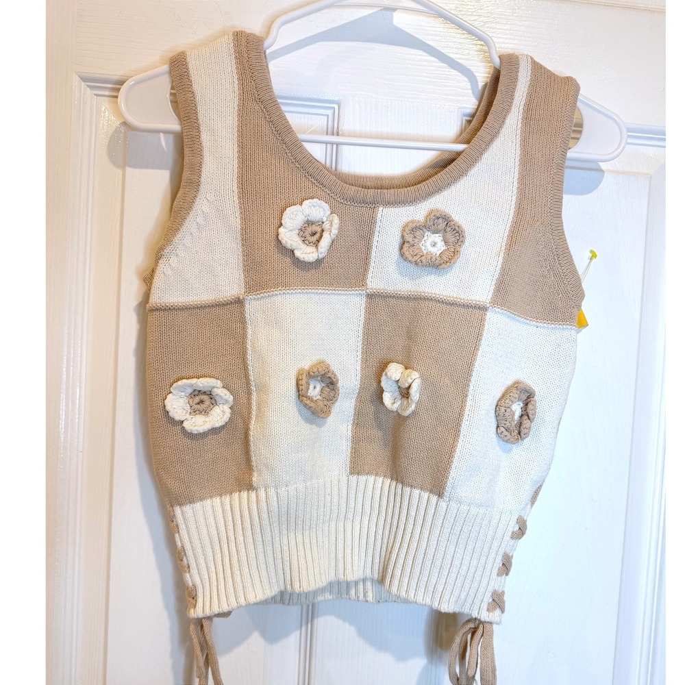 Industry Knit Crochet Flower Patchwork‎ Sleeveless Tank Top XS